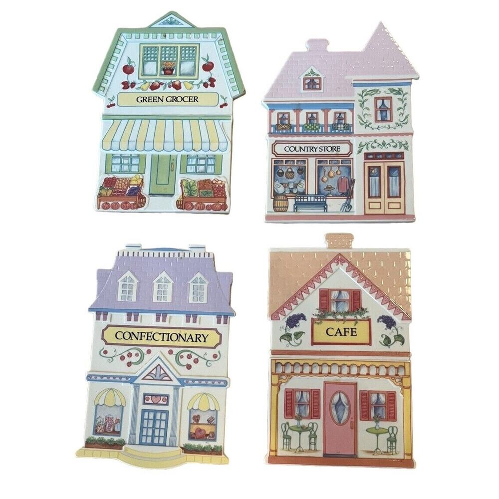 Lenox 1992 Spice Village Trivets Fine Porcelain Set Of 4 Pot Holders Vintage VGC